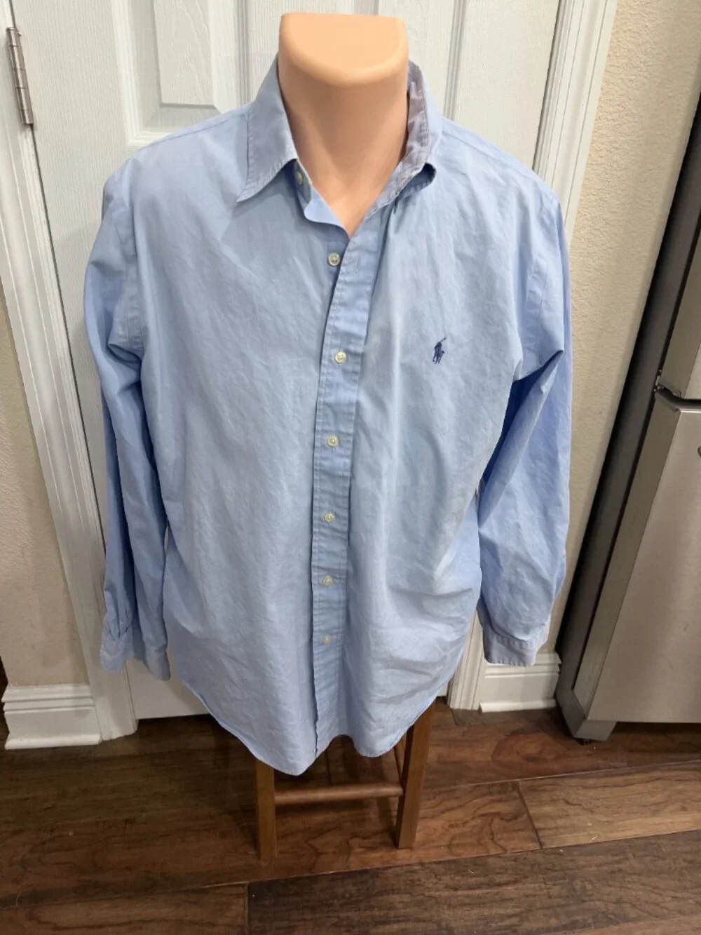 Polo Ralph Lauren Mens L Custom Fit Blue Cotton Button Down Pony Shirt Flawed